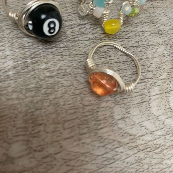 Handmade 8 Ball Stone Wire Wrapped Rings Lot 3 Retro Size 6 - Picture 2 of 7
